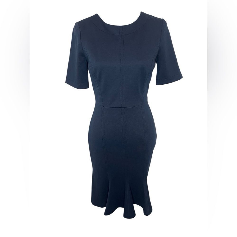 Banana Republic Women's Size 4 Navy Blue Sheath Dress Flounce Hem Business
